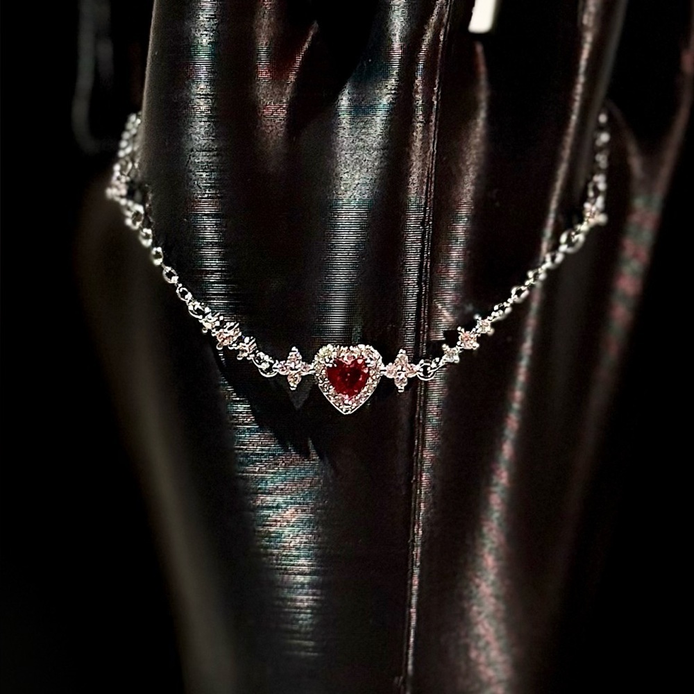 Elegant Silver and Red Heart Bracelet